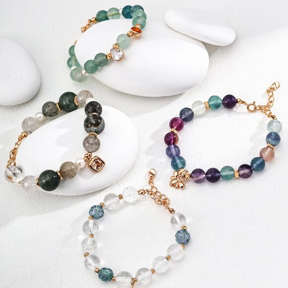 ☀️ Artisan Original Design Clear Quartz & Art Glass Sunburst Bracelet | S925 - Picture 7 of 7